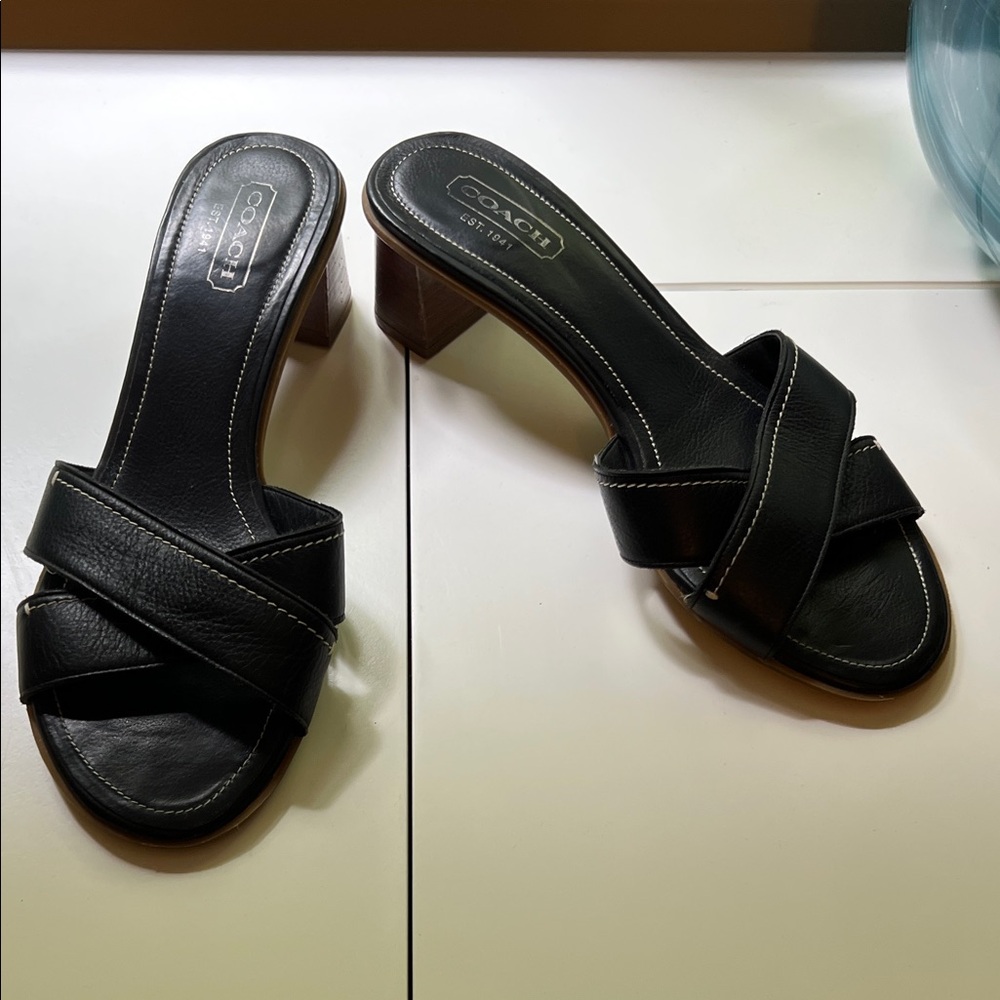 Coach Excellent Condition Black Leather Heeled Sandals